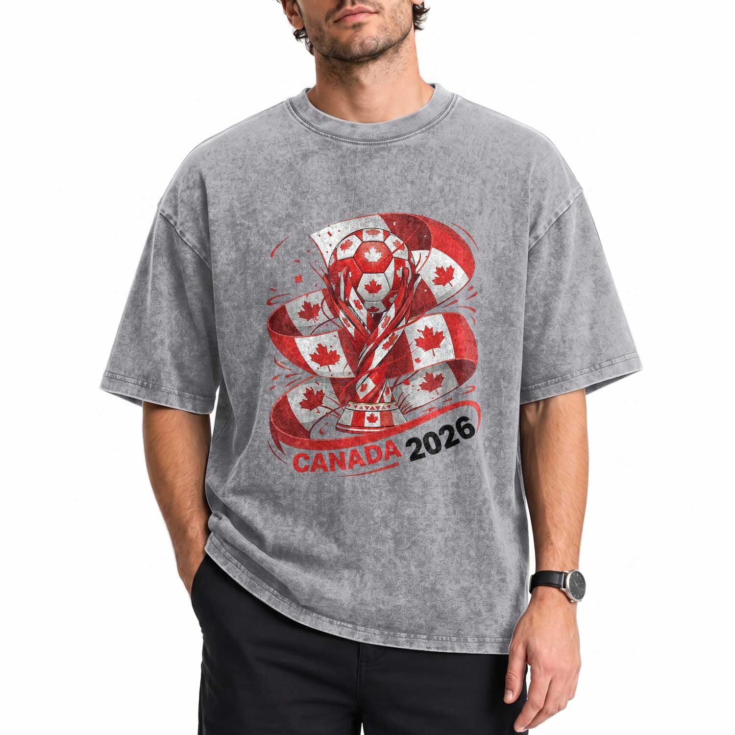 Canada Soccer Fan Washed Cotton T-Shirt International Football Lover Gift