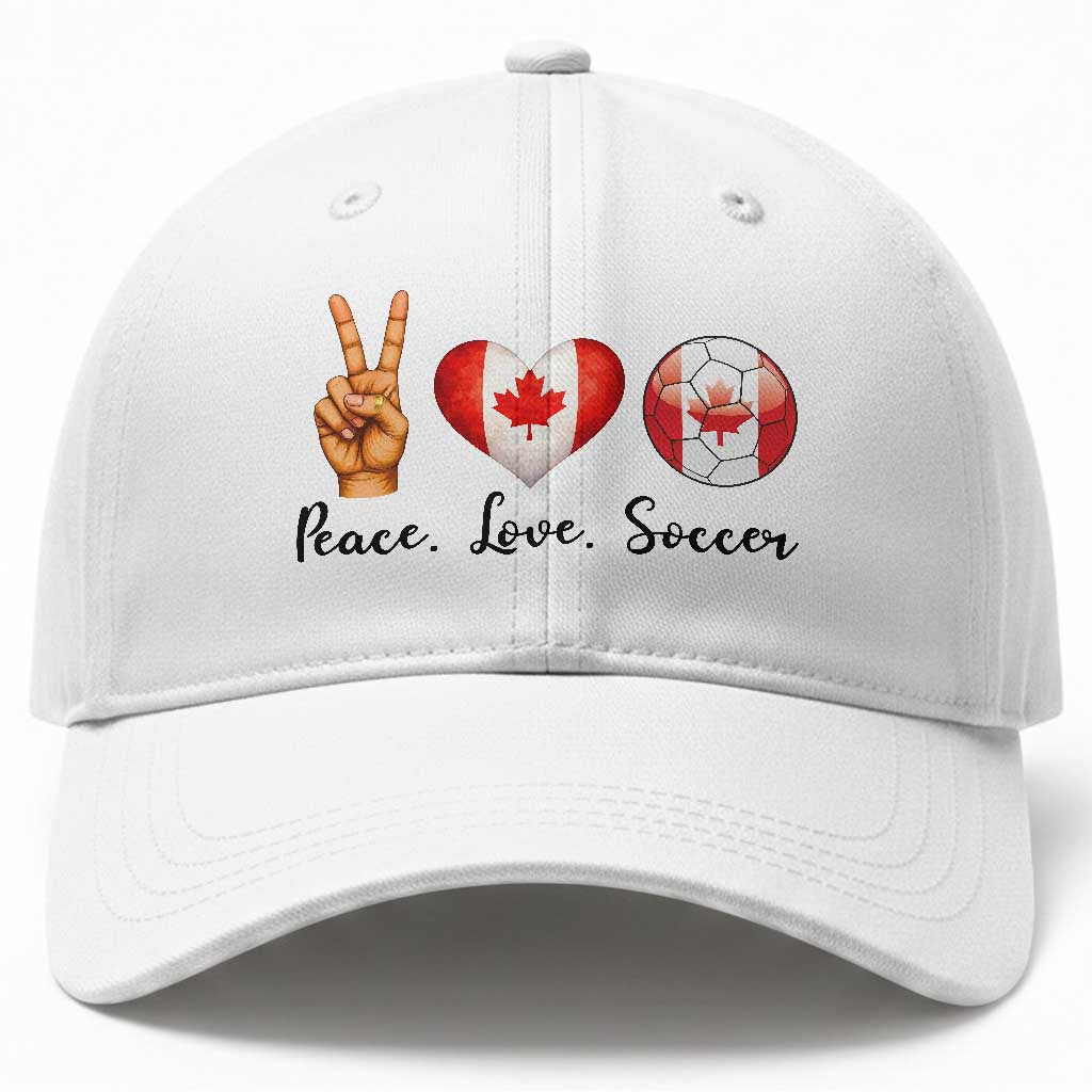 Peace Love Soccer Baseball Cap Proud Canadian Fan Gift TS12 Print Your Wear