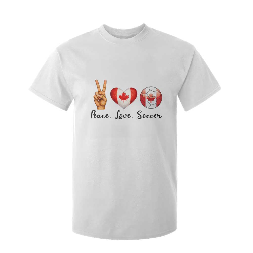 Peace Love Soccer T Shirt For Kid Proud Canadian Fan Gift TS12 White Print Your Wear