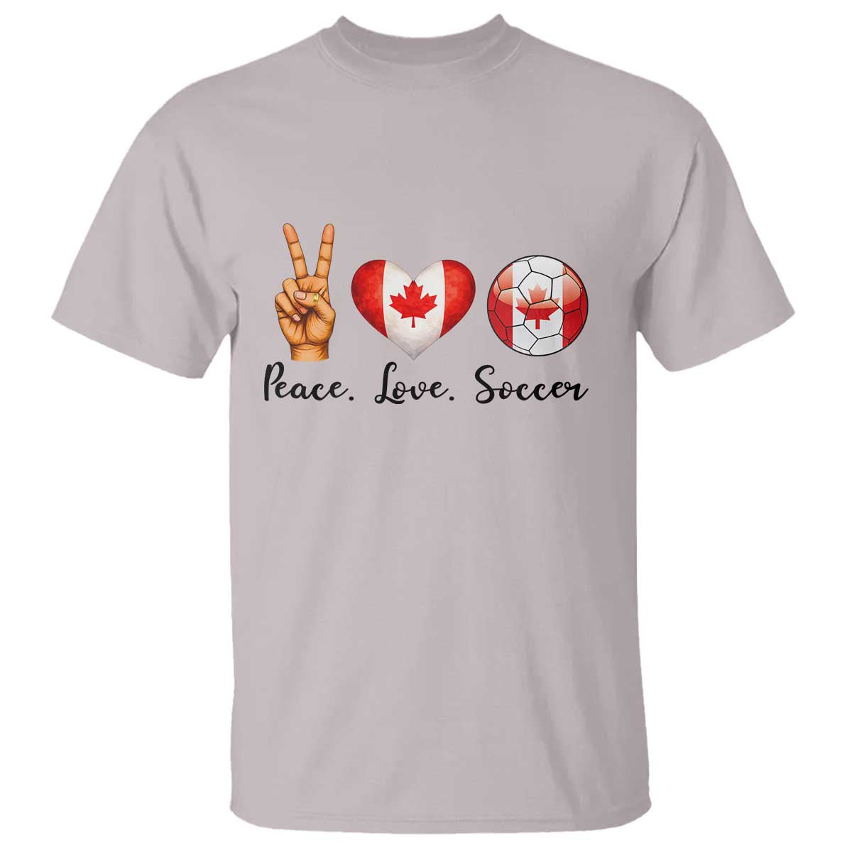 Peace Love Soccer T Shirt Proud Canadian Fan Gift TS12 Ice Gray Print Your Wear