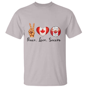 Peace Love Soccer T Shirt Proud Canadian Fan Gift TS12 Ice Gray Print Your Wear