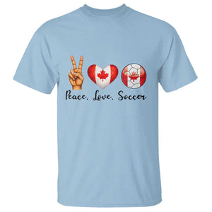 Peace Love Soccer T Shirt Proud Canadian Fan Gift TS12 Light Blue Print Your Wear
