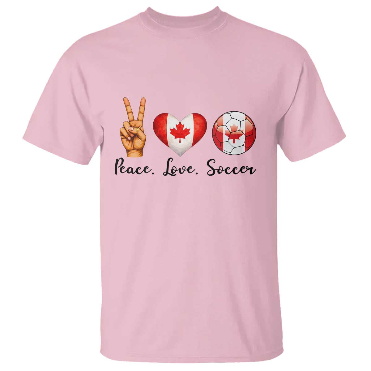 Peace Love Soccer T Shirt Proud Canadian Fan Gift TS12 Light Pink Print Your Wear