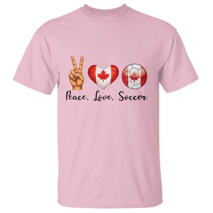 Peace Love Soccer T Shirt Proud Canadian Fan Gift TS12 Light Pink Print Your Wear
