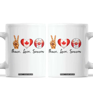 Peace Love Soccer Coffee Mug Proud Canadian Fan Gift TS12 White Print Your Wear