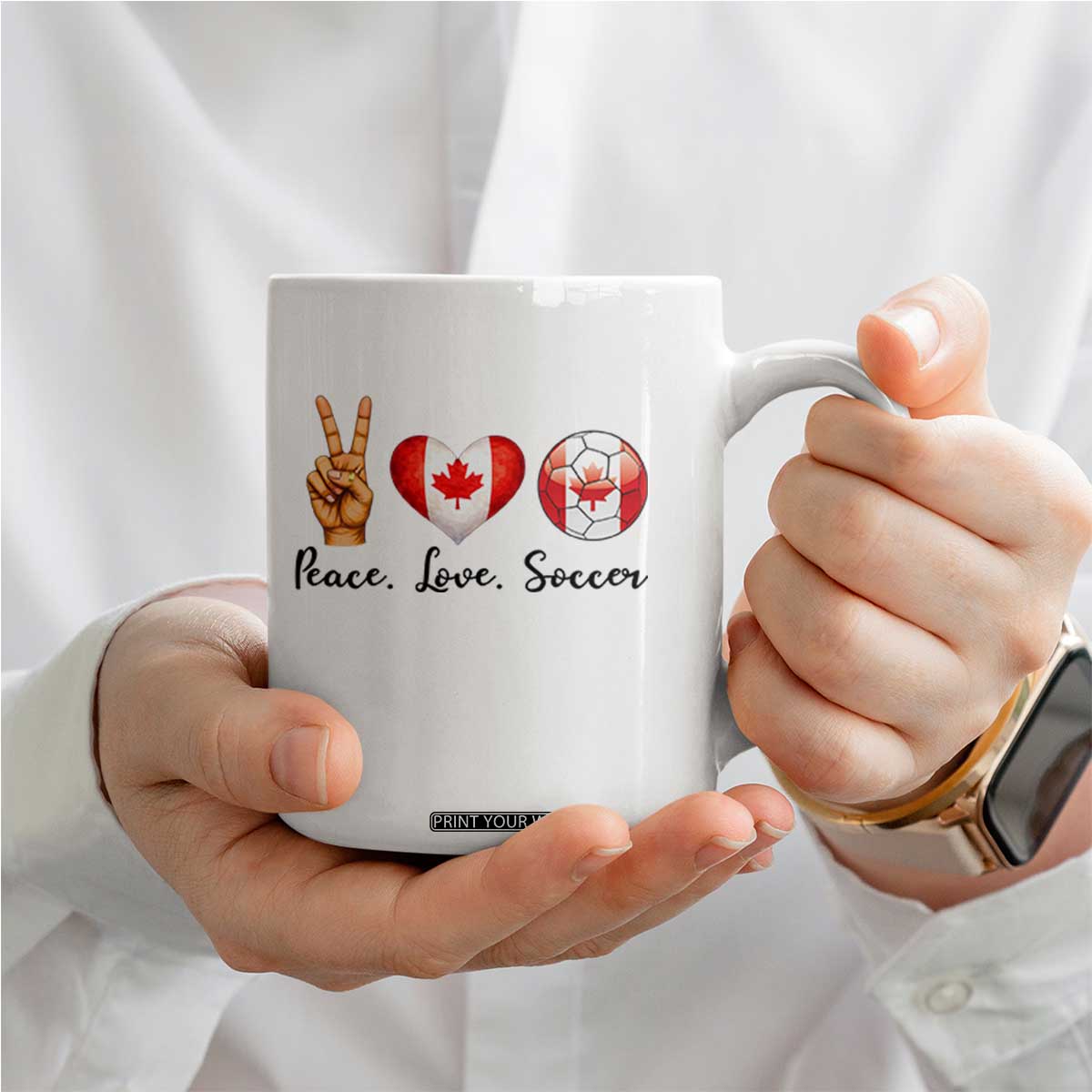 Peace Love Soccer Coffee Mug Proud Canadian Fan Gift TS12 Print Your Wear