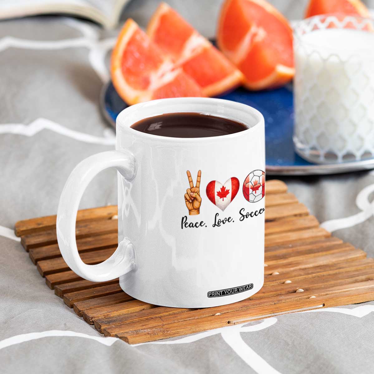 Peace Love Soccer Coffee Mug Proud Canadian Fan Gift TS12 Print Your Wear