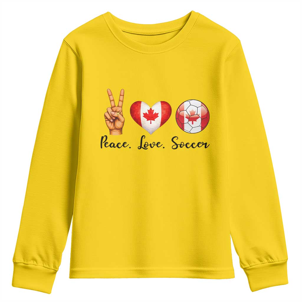 Peace Love Soccer Youth Sweatshirt Proud Canadian Fan Gift TS12 Daisy Print Your Wear