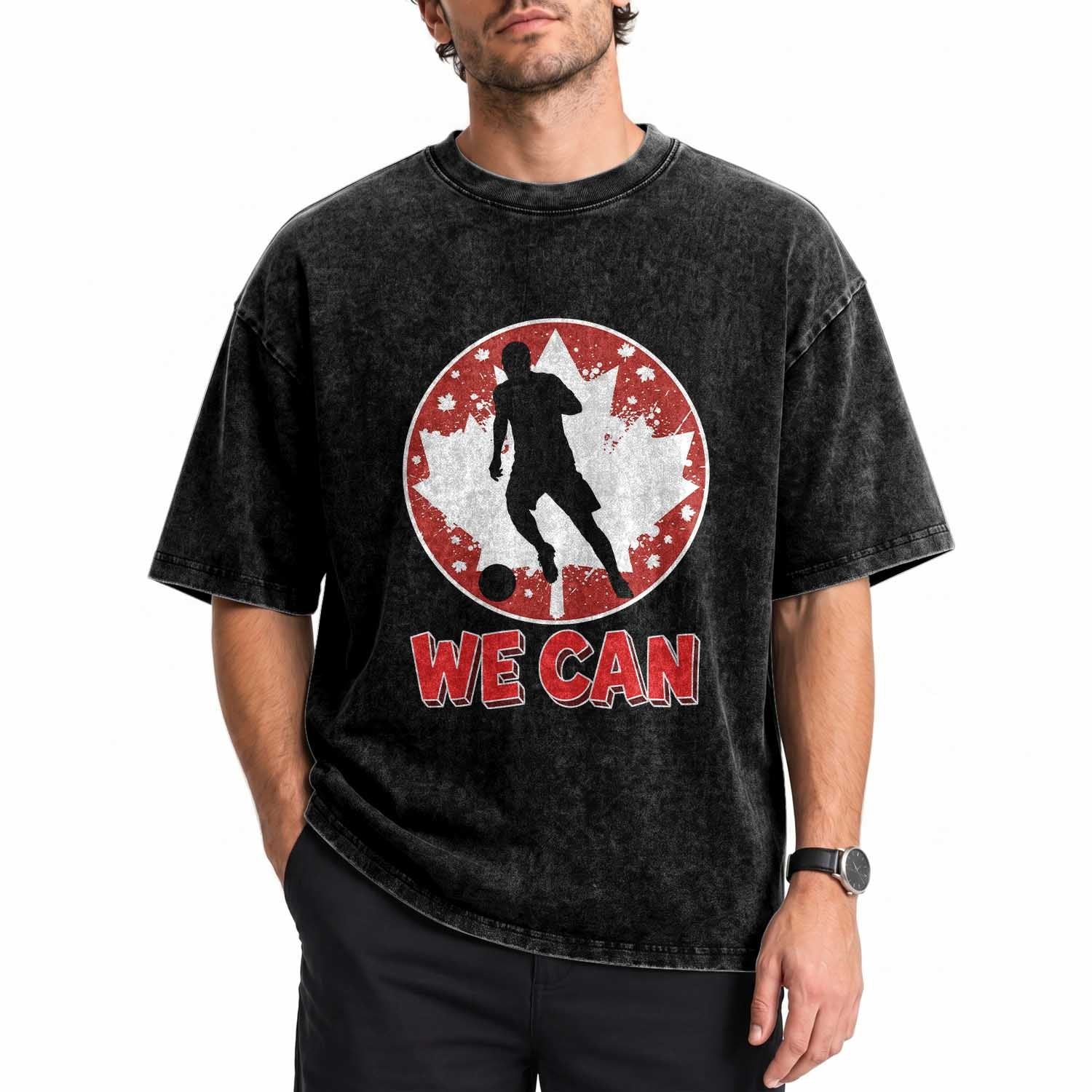 We Can Canada Soccer Washed Cotton T-Shirt Canadian Football Fan Pride