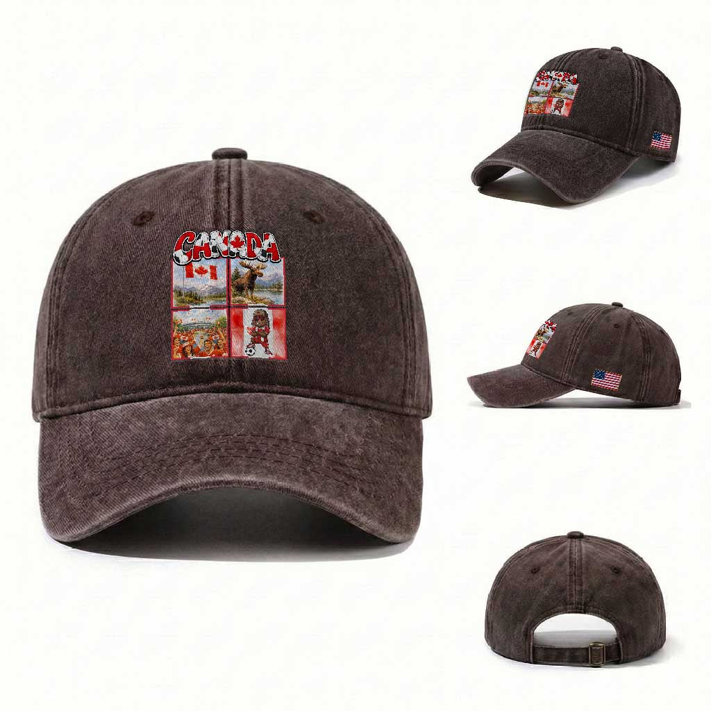 Proud Canada National Soccer Fan 2026 Gift Washed Cotton Baseball Cap TS12 Washed Cap Universal Fit Dark Brown Print Your Wear