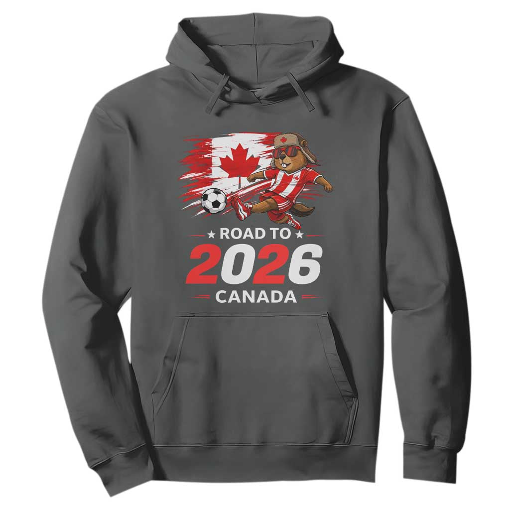 Proud Canada Soccer Beaver Hoodie Road To 2026 TS12 Dark Heather Print Your Wear