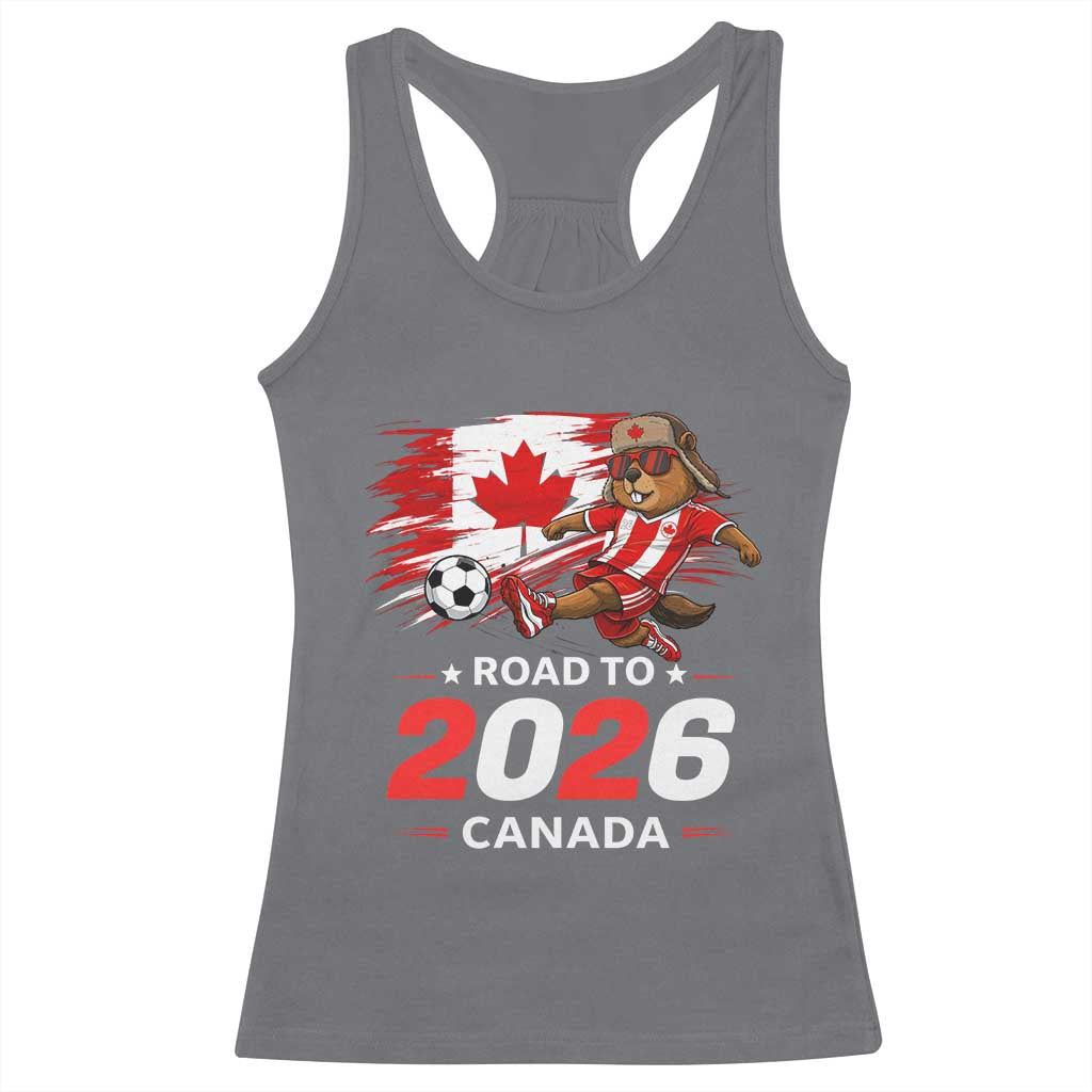 Proud Canada Soccer Beaver Racerback Tank Top Road To 2026 TS12 Charcoal Print Your Wear