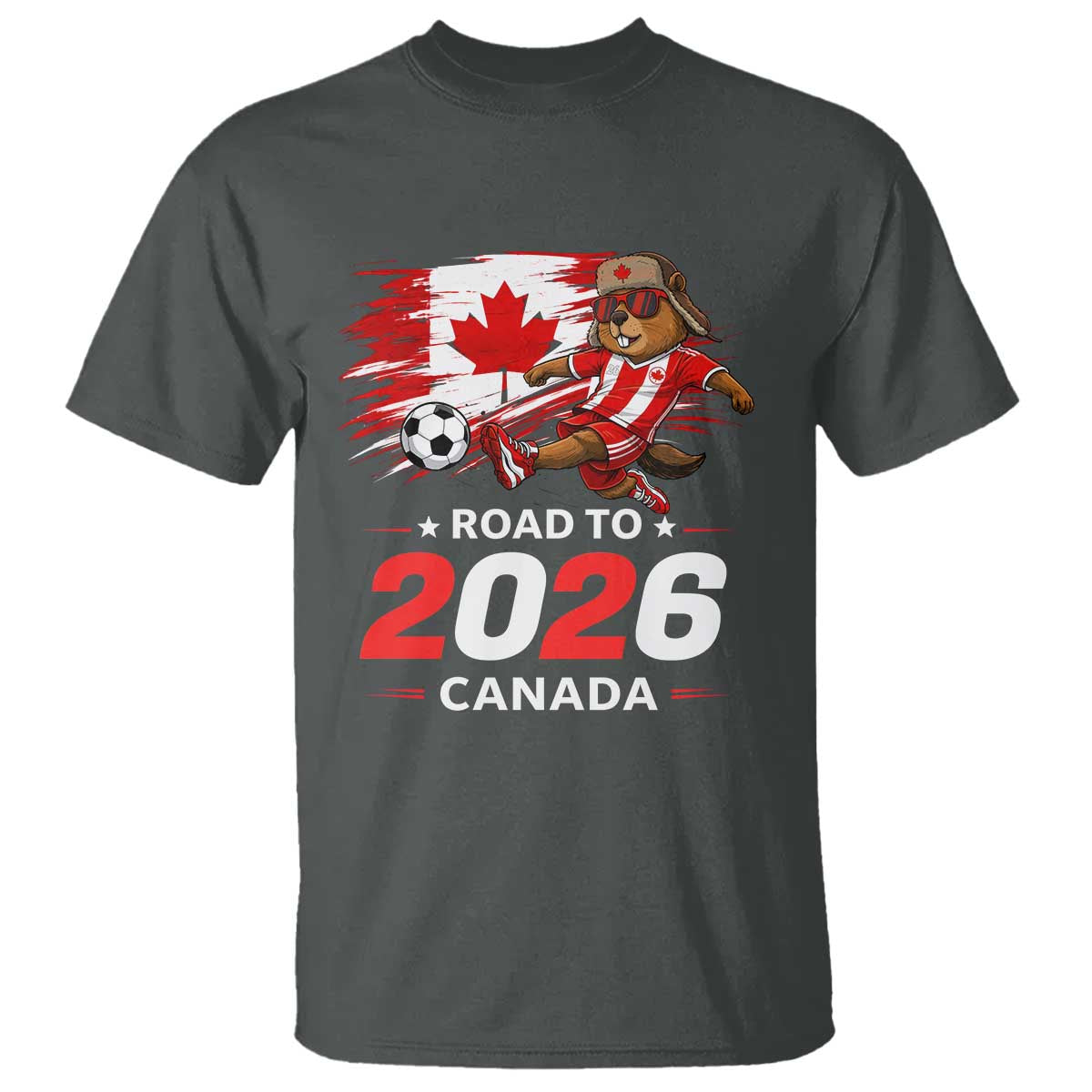 Proud Canada Soccer Beaver T Shirt Road To 2026 TS12 Dark Heather Print Your Wear