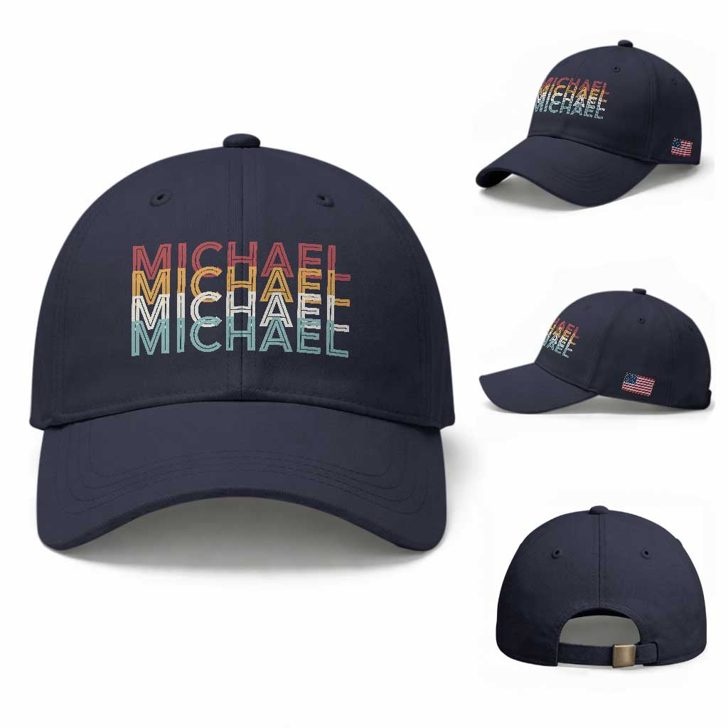 Michael Birthday Gift Baseball Cap Vintage Retro Michael Name Typography TS12 Baseball Cap Universal Fit Navy Print Your Wear