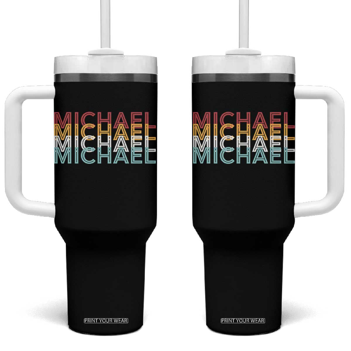 Michael Birthday Gift Tumbler With Handle Vintage Retro Michael Name Typography TS12 One Size: 40 oz Black Print Your Wear