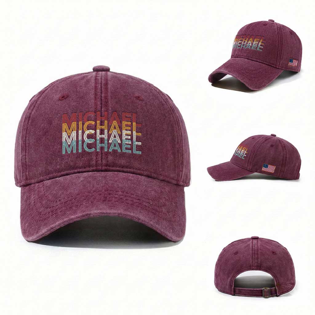 Michael Birthday Gift Washed Cotton Baseball Cap Vintage Retro Michael Name Typography TS12 Washed Cap Universal Fit Burgundy Print Your Wear