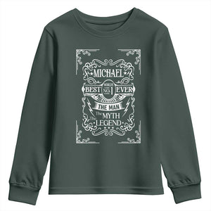 Michael The Man The Myth The Legend Youth Sweatshirt Vintage Gift For Michael Name TS12 Dark Forest Green Print Your Wear