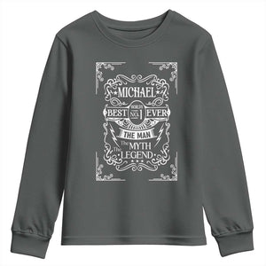 Michael The Man The Myth The Legend Youth Sweatshirt Vintage Gift For Michael Name TS12 Dark Heather Print Your Wear