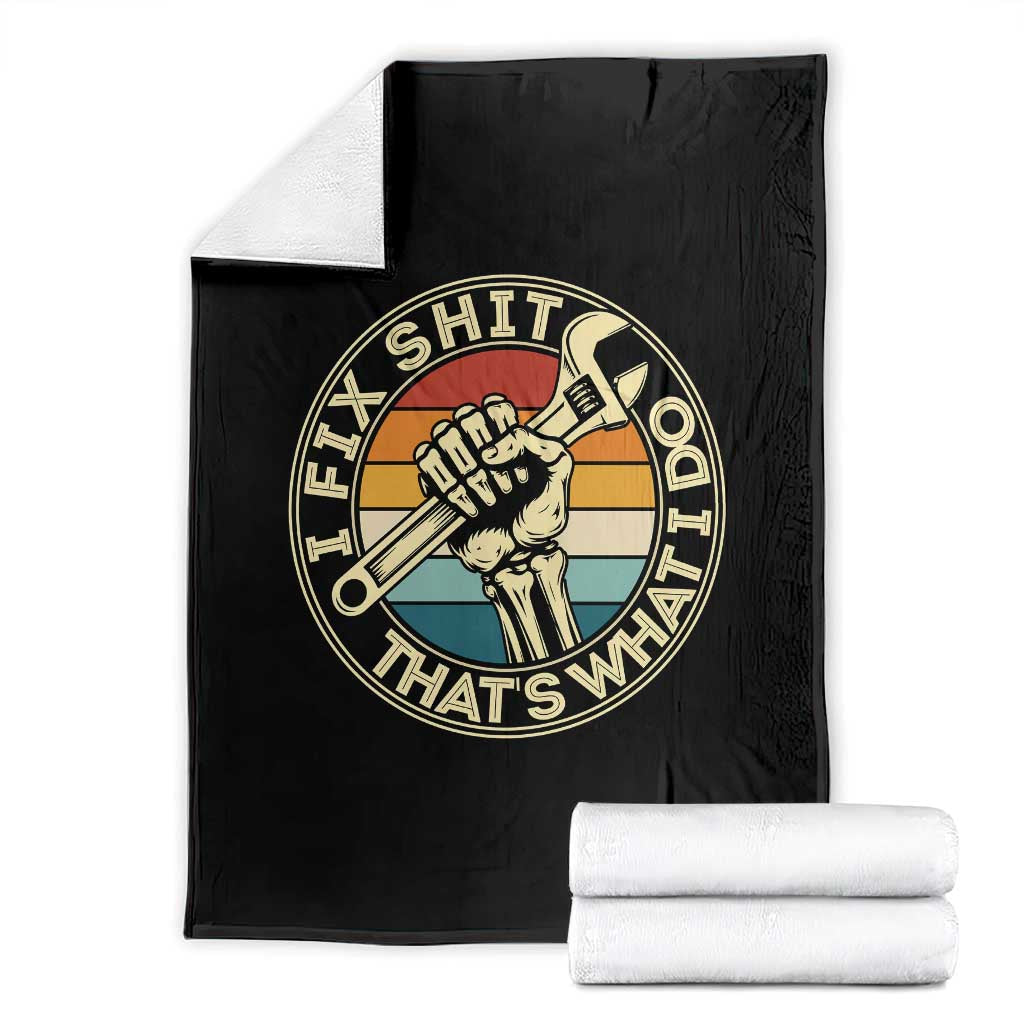 Vintage Skeleton Wrench Graphic Throw Blanket I Fix Shit Thats What I Do TS12 Black Print Your Wear
