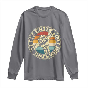 Vintage Skeleton Wrench Graphic Long Sleeve Shirt I Fix Shit Thats What I Do TS12 Charcoal Print Your Wear