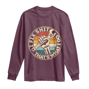 Vintage Skeleton Wrench Graphic Long Sleeve Shirt I Fix Shit Thats What I Do TS12 Maroon Print Your Wear