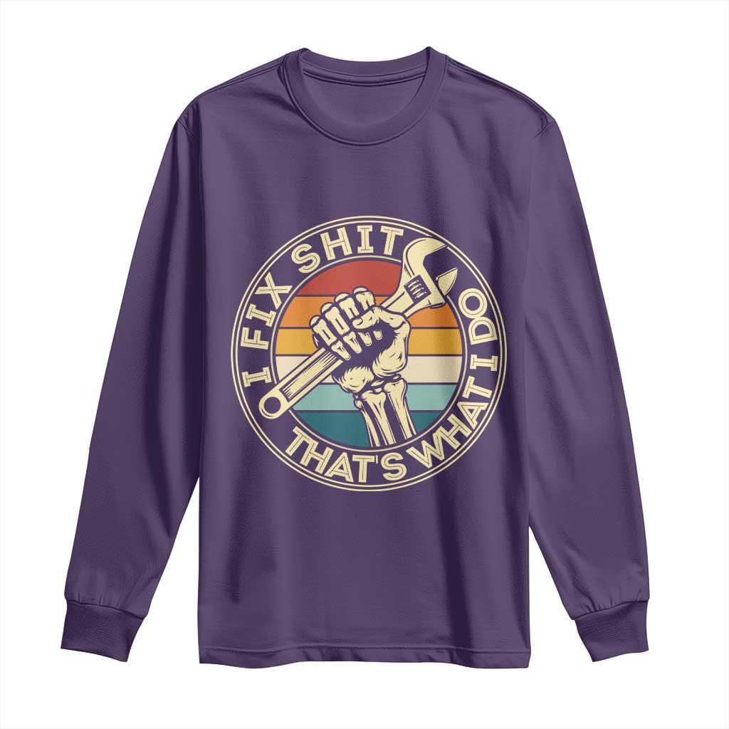 Vintage Skeleton Wrench Graphic Long Sleeve Shirt I Fix Shit Thats What I Do TS12 Purple Print Your Wear