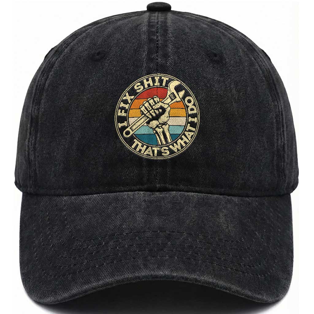 Vintage Skeleton Wrench Graphic Washed Cotton Baseball Cap I Fix Shit Thats What I Do TS12 Print Your Wear