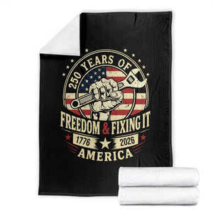 USA 250th Anniversary Patriotic Mechanic Throw Blanket Freedom And Fixing It TS12 Black Print Your Wear