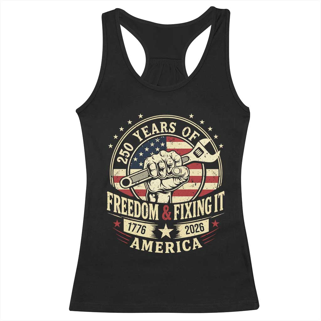 USA 250th Anniversary Patriotic Mechanic Racerback Tank Top Freedom And Fixing It TS12 Black Print Your Wear