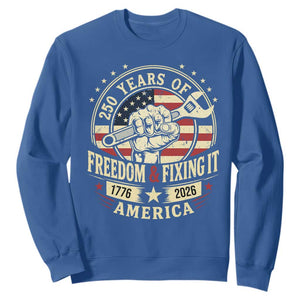 USA 250th Anniversary Patriotic Mechanic Sweatshirt Freedom And Fixing It TS12 Royal Blue Print Your Wear