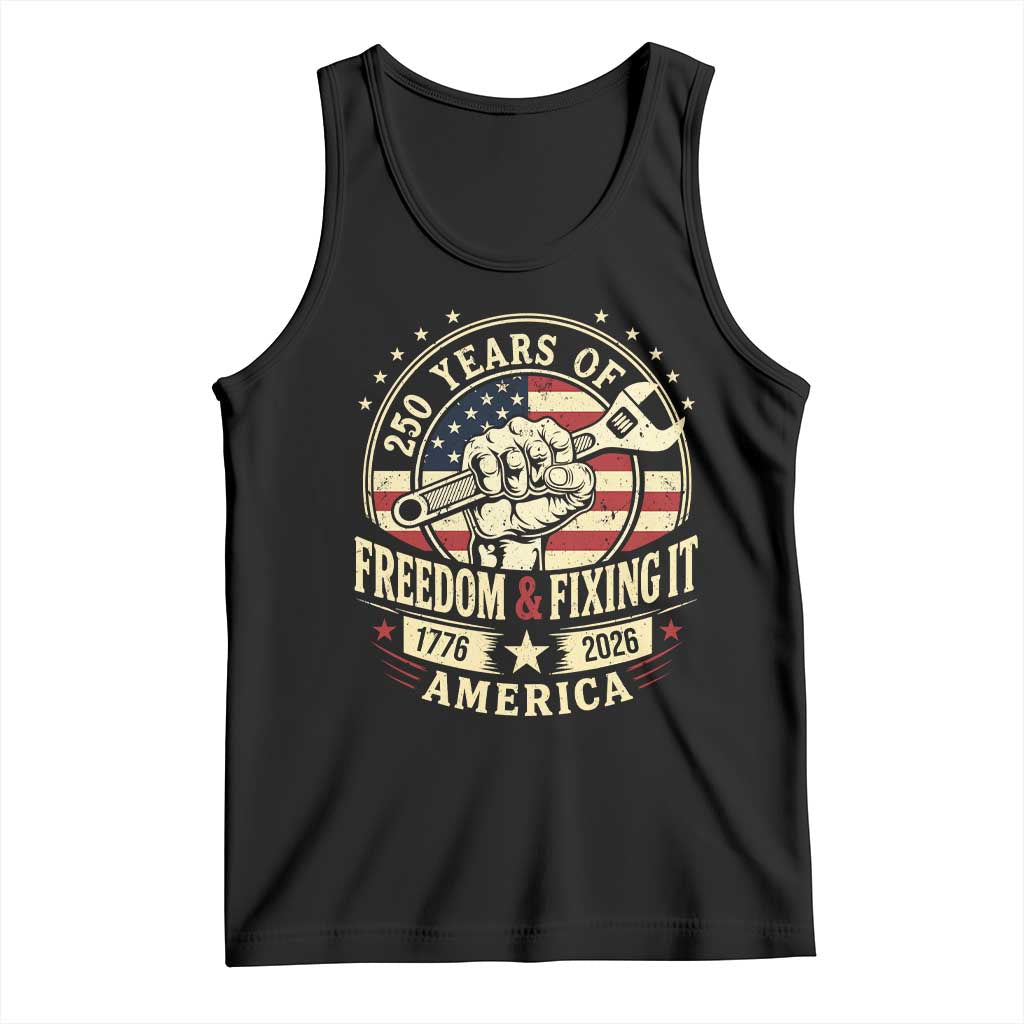 USA 250th Anniversary Patriotic Mechanic Tank Top Freedom And Fixing It TS12 Black Print Your Wear