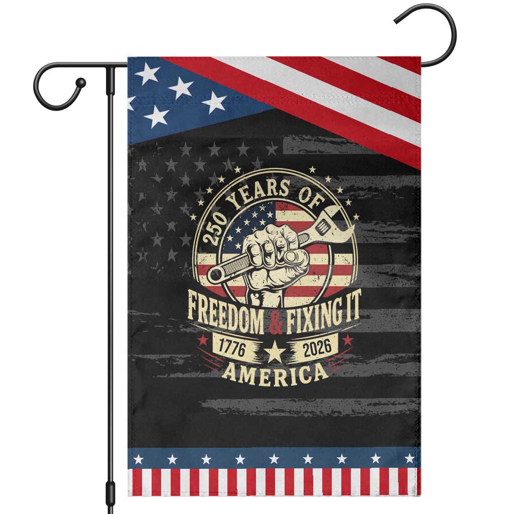 USA 250th Anniversary Patriotic Mechanic Patriotic Garden Flag Freedom And Fixing It TS12 Distressed Black Blue Print Your Wear