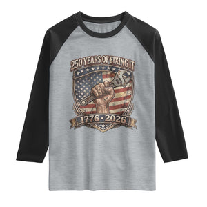 250 Years Of Fixing It Raglan Shirt 250th Anniversary Mechanic Gift TS12 Heather Gray Black Print Your Wear