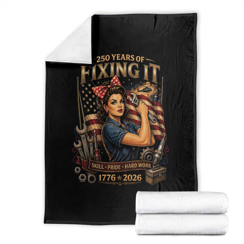 Patriotic Rosie Mechanic Feminist Pride Throw Blanket 250 Years Of Fixing It TS12 Black Print Your Wear