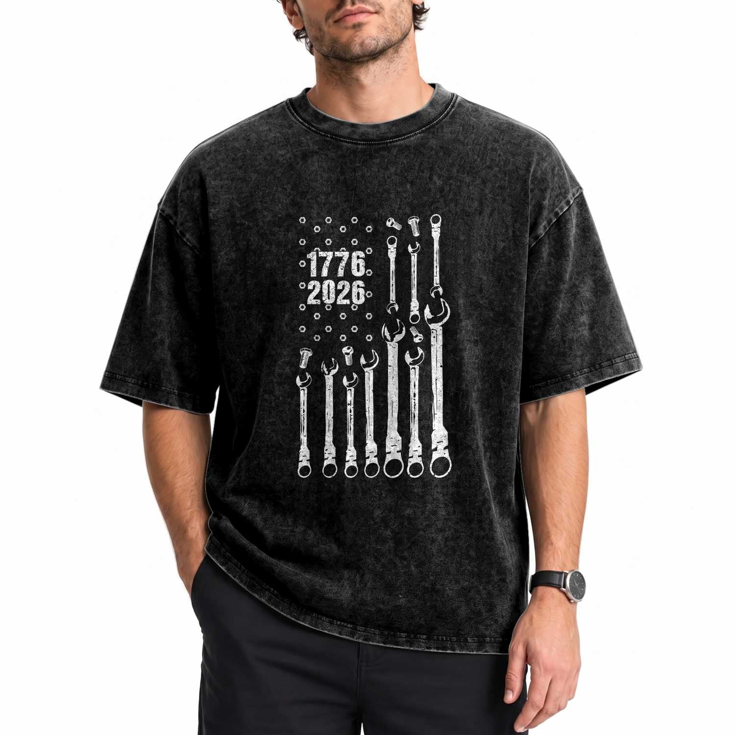 Patriotic Mechanic Gift Washed Cotton T-Shirt American Flag Automotive Lover