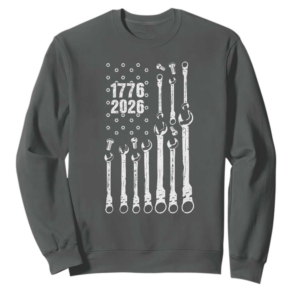 Patriotic Mechanic Gift Sweatshirt American Flag Automotive Lover TS12 Dark Heather Print Your Wear