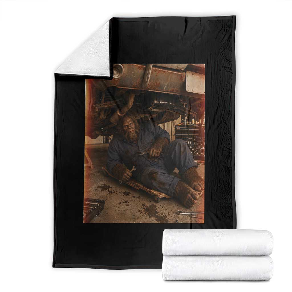 Bigfoot Mechanic Meme Throw Blanket Funny Sasquatch Fixing Cars TS12 Black Print Your Wear