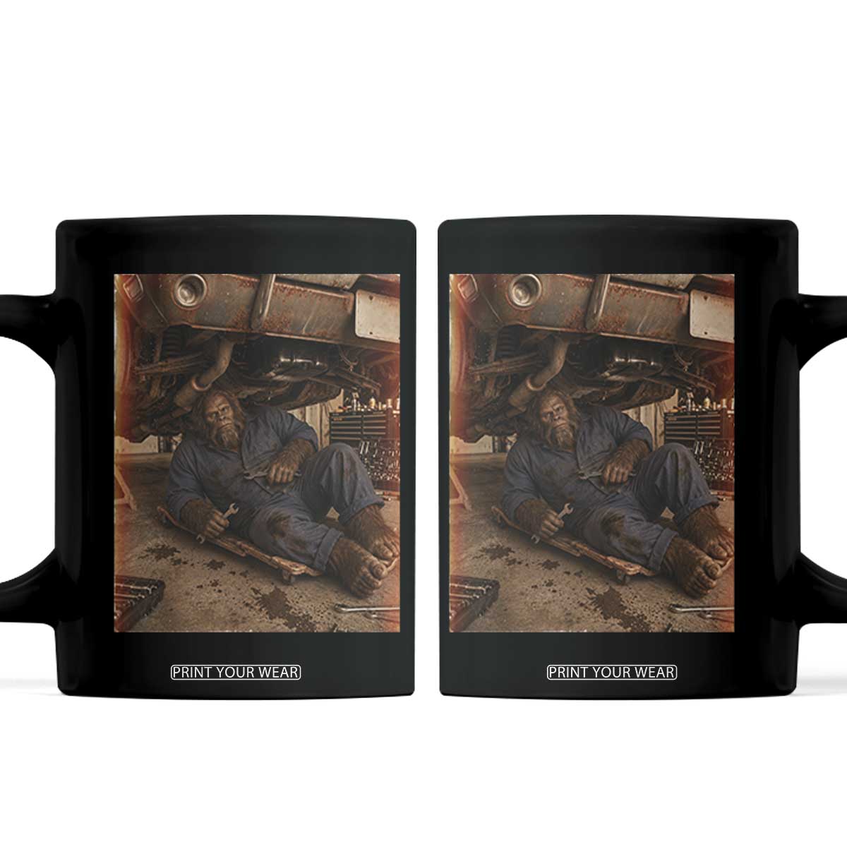 Bigfoot Mechanic Meme Coffee Mug Funny Sasquatch Fixing Cars TS12 Black Print Your Wear