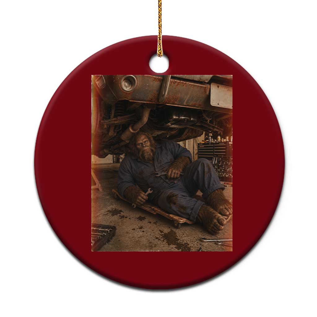 Bigfoot Mechanic Meme Ceramic Ornament Funny Sasquatch Fixing Cars TS12 1pc Red Print Your Wear