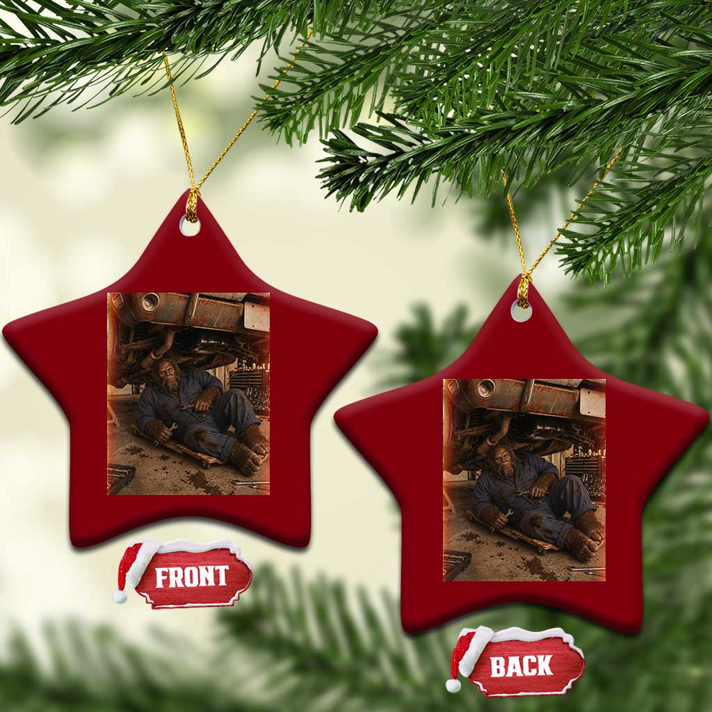 Bigfoot Mechanic Meme Ceramic Ornament Funny Sasquatch Fixing Cars TS12 Print Your Wear