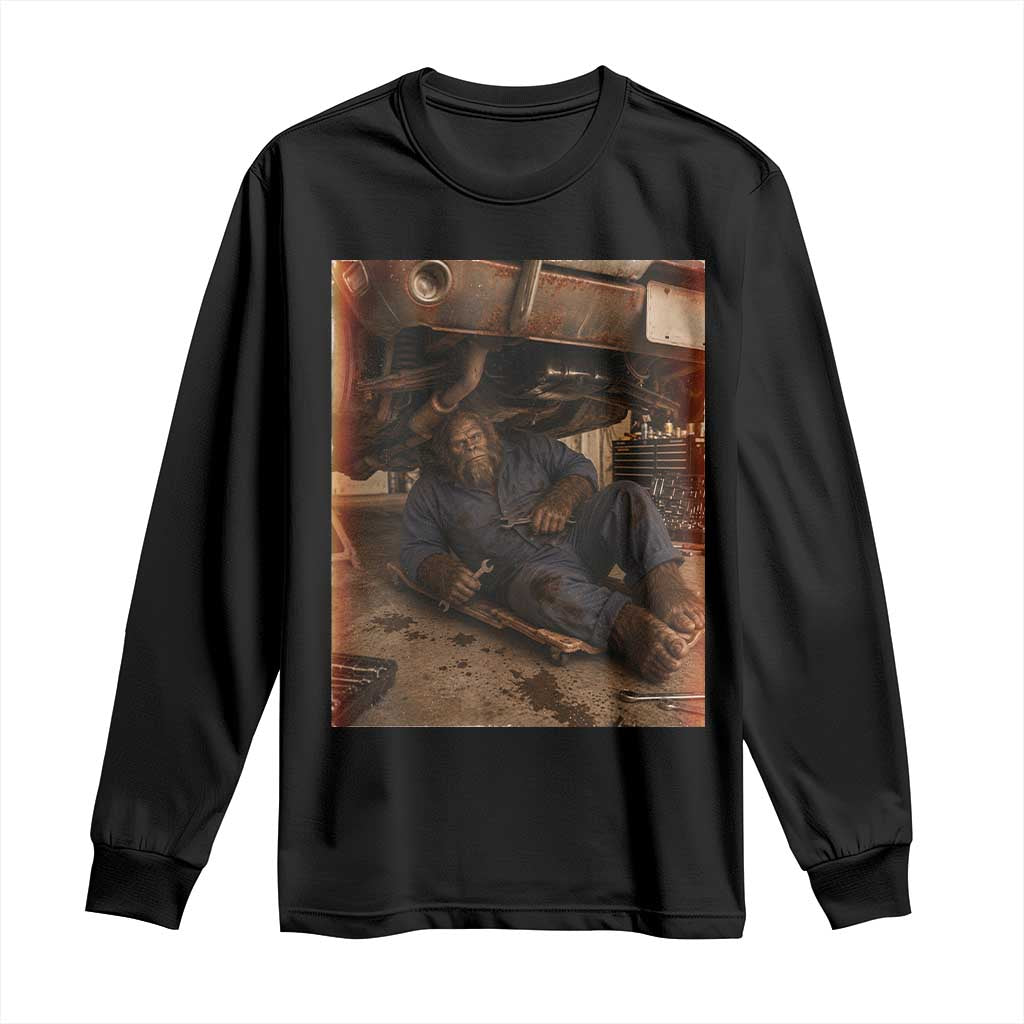 Bigfoot Mechanic Meme Long Sleeve Shirt Funny Sasquatch Fixing Cars TS12 Black Print Your Wear