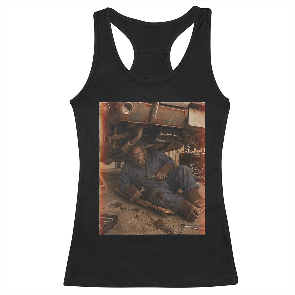 Bigfoot Mechanic Meme Racerback Tank Top Funny Sasquatch Fixing Cars TS12 Black Print Your Wear