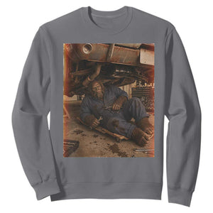 Bigfoot Mechanic Meme Sweatshirt Funny Sasquatch Fixing Cars TS12 Charcoal Print Your Wear