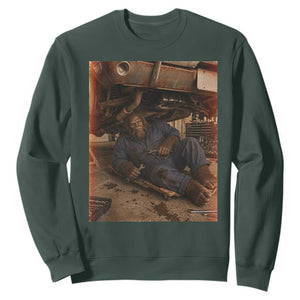 Bigfoot Mechanic Meme Sweatshirt Funny Sasquatch Fixing Cars TS12 Dark Forest Green Print Your Wear