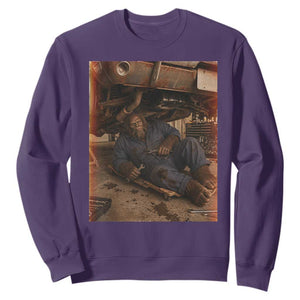 Bigfoot Mechanic Meme Sweatshirt Funny Sasquatch Fixing Cars TS12 Purple Print Your Wear