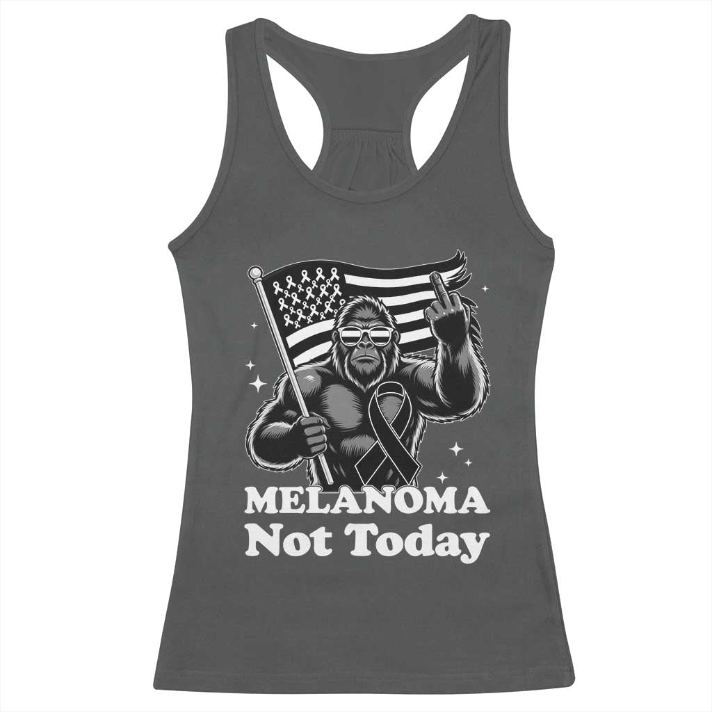 Bigfoot Black Ribbon Racerback Tank Top Not Today Melanoma Awareness Gift TS12 Dark Heather Print Your Wear