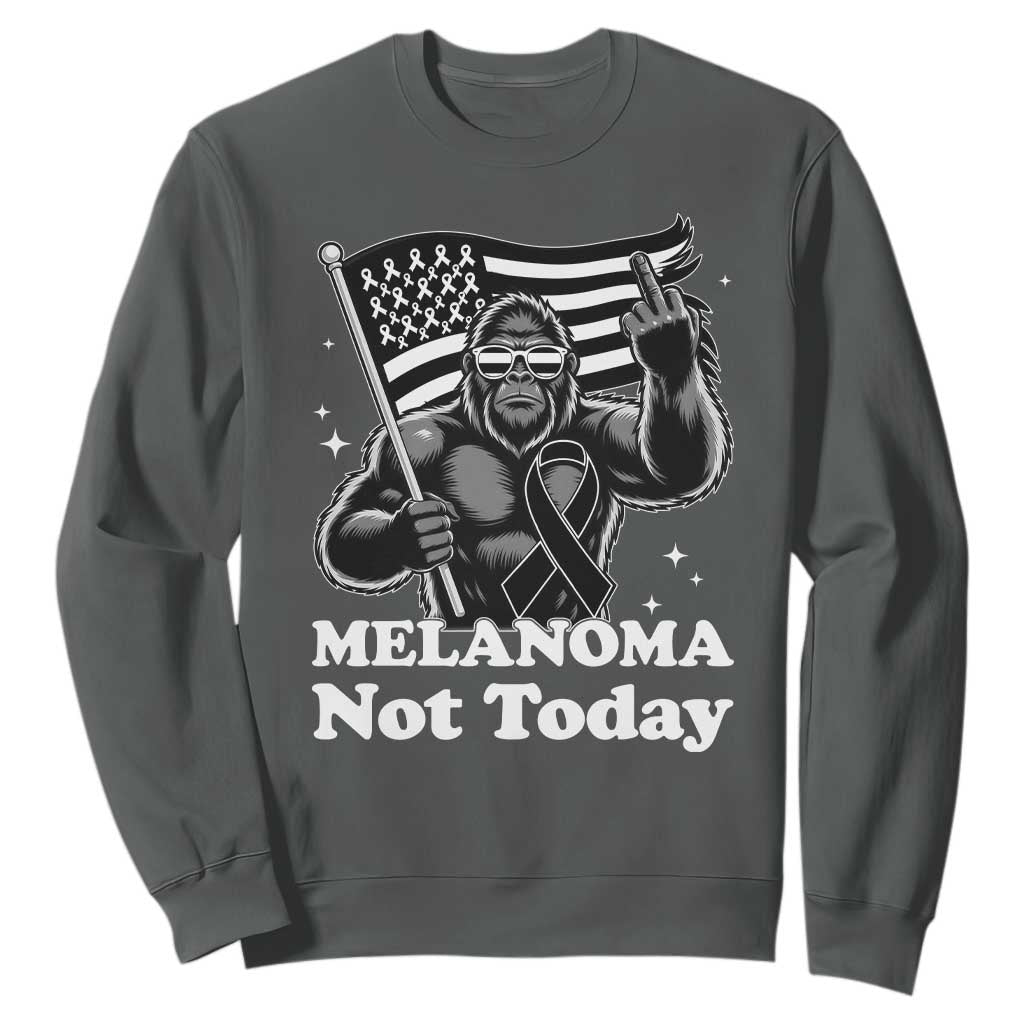 Bigfoot Black Ribbon Sweatshirt Not Today Melanoma Awareness Gift TS12 Dark Heather Print Your Wear