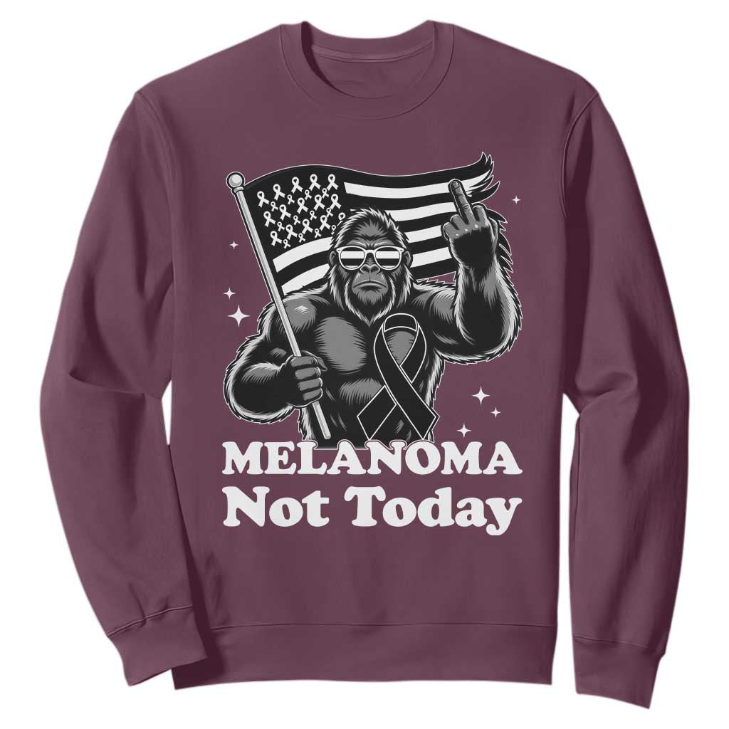 Bigfoot Black Ribbon Sweatshirt Not Today Melanoma Awareness Gift TS12 Maroon Print Your Wear