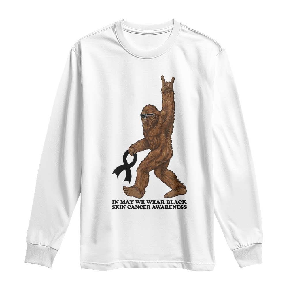 Funny Bigfoot Skin Cancer Support Long Sleeve Shirt In May We Wear Black TS12 White Print Your Wear