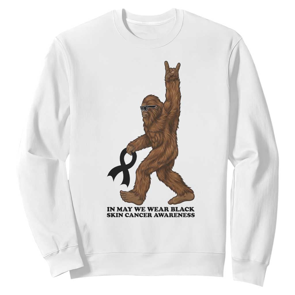 Funny Bigfoot Skin Cancer Support Sweatshirt In May We Wear Black TS12 White Print Your Wear